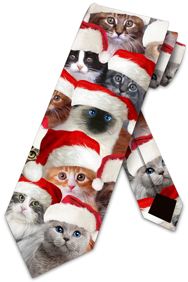 Three Rooker Cat Ties Mens Kitty Christmas Neckties Santa Cats - Image 1